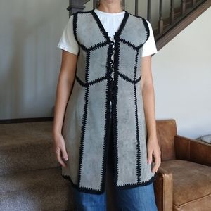 Vintage Gray Suede Vest with Black Trim